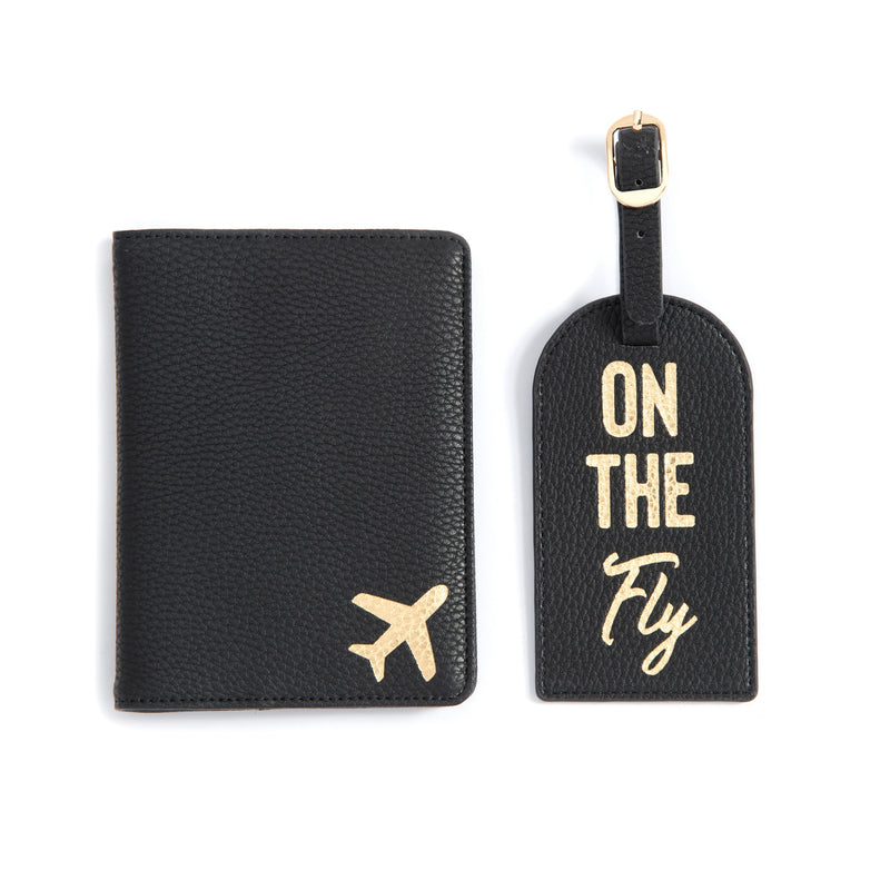 Black Passport and Luggage Tag Gift Set