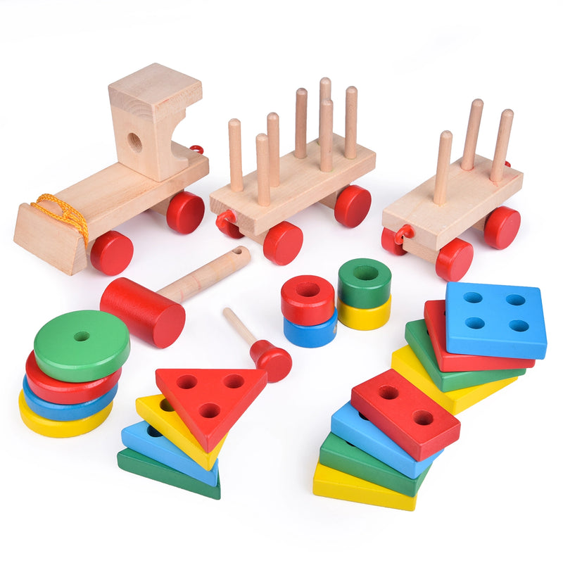 Wooden Train Shape Sorter and Stacking Toys