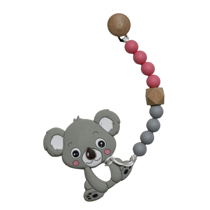 Pink Koala Teething Pacifier Clip Set