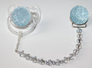 Blue Sparkly Glitter with Swarovski Crystals Pacifier Clip