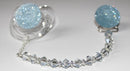 Blue Sparkly Glitter with Swarovski Crystals Pacifier Clip