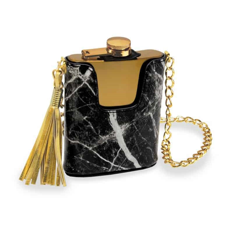 Black Marble & Gold Flask Purse
