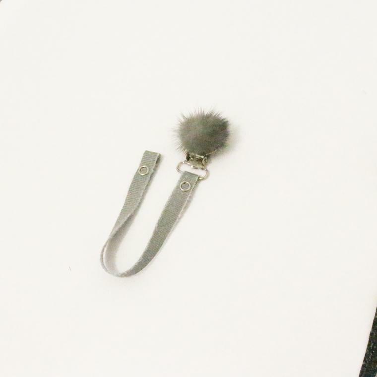 Gray Pom Pom Pacifier Clip