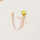 Golden Heart Link Ribbon Pacifier Clip