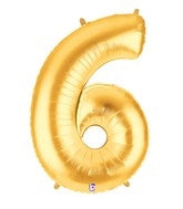 40" Number 6 Gold Balloon