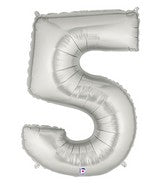 40" Number 5 Silver Balloon