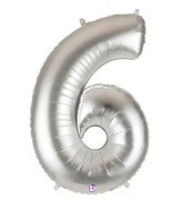 40" Number 6 Silver Balloon