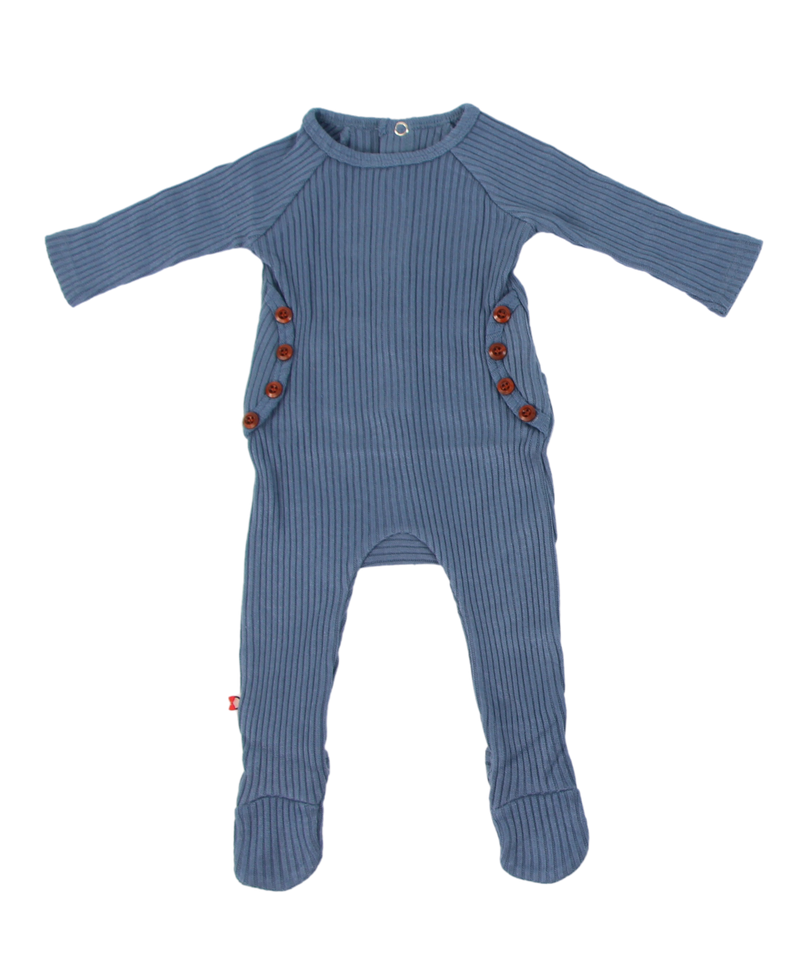 Ocean Blue Knit Button Footie