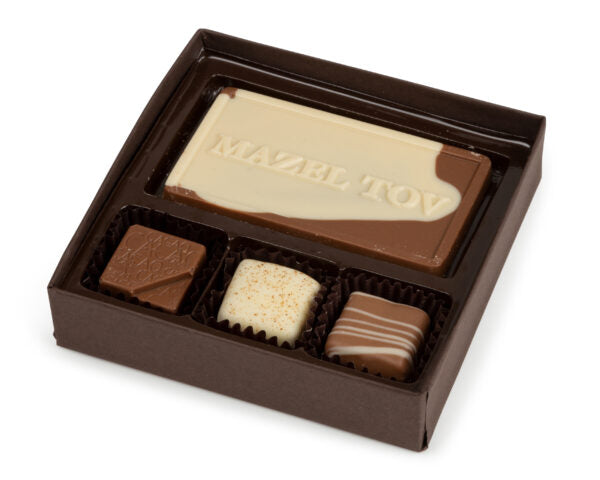 4 Piece Mazel Tov Assorted Chocolate Truffle Message Gift Box