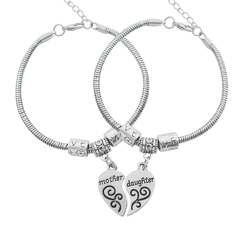 Mother Daughter Charms Bracelet- Puzzle Love Heart