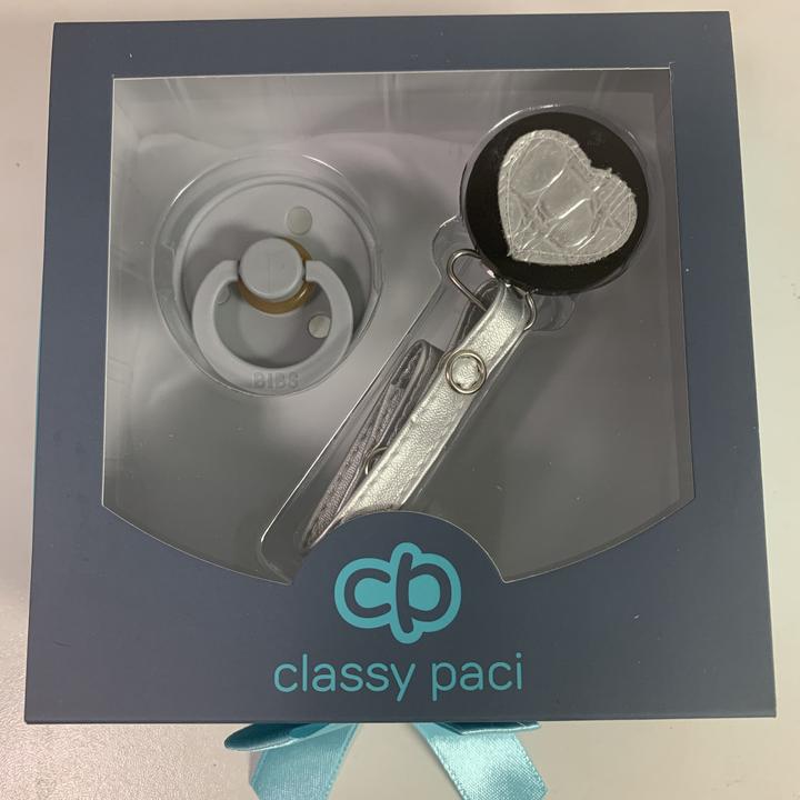 Silver Croc Heart Pacifier Gift Set