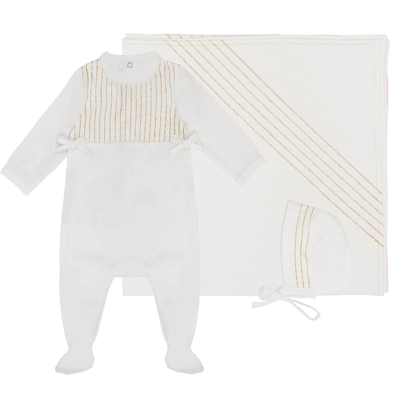 Girls Off White Gold Shimmer & Bow Layette Set