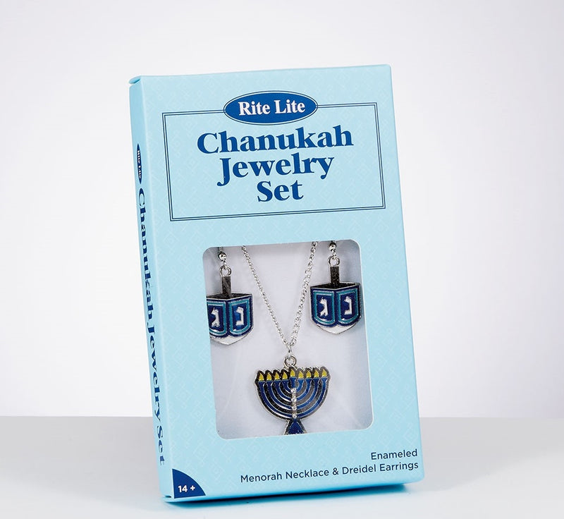 Set of Dreidel Earrings & Menorah Necklace