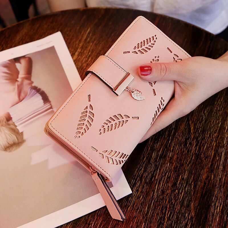 Pink & Gold Hollow Leaves Wallet