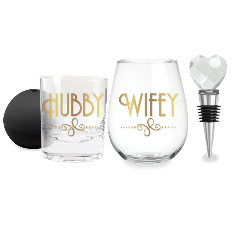 Hubby & Wifey Whisky and Wine Glass Set