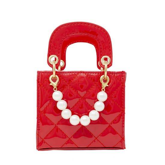 Red Tiny Quilted Pearl Leather Mini Bag