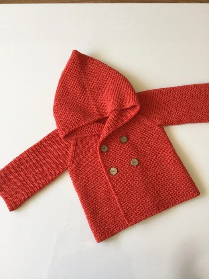 Organic Hand Knitted Hooded Baby Cardigan