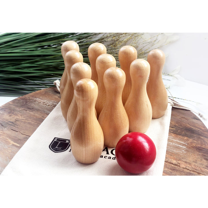 Tabletop Bowling Set - Natural Wood and Red Ball