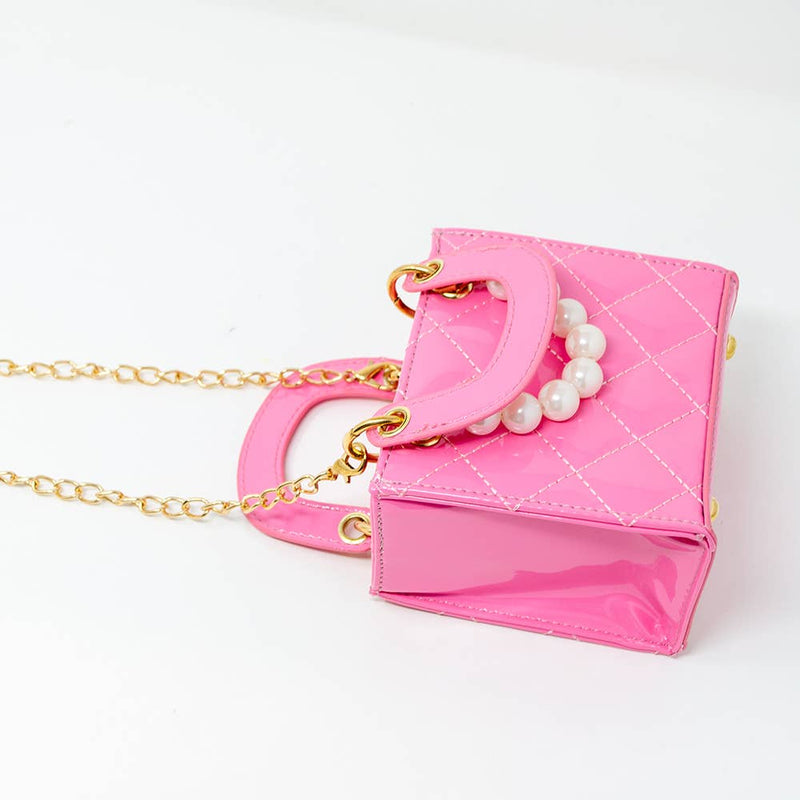Pink Tiny Quilted Pearl Leather Mini Bag
