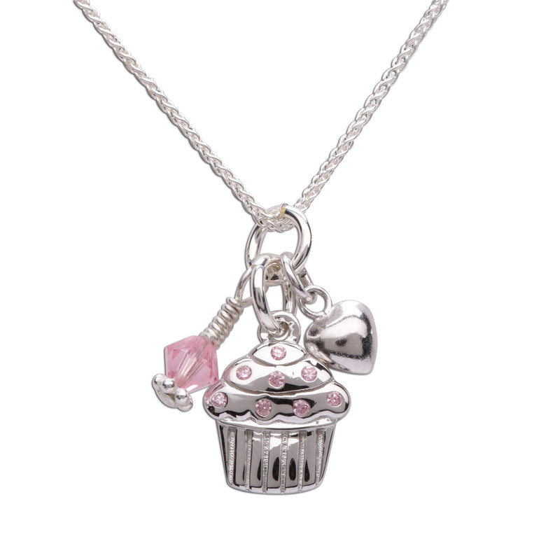 Sterling Silver Girls Cupcake Necklace for Children & Kids