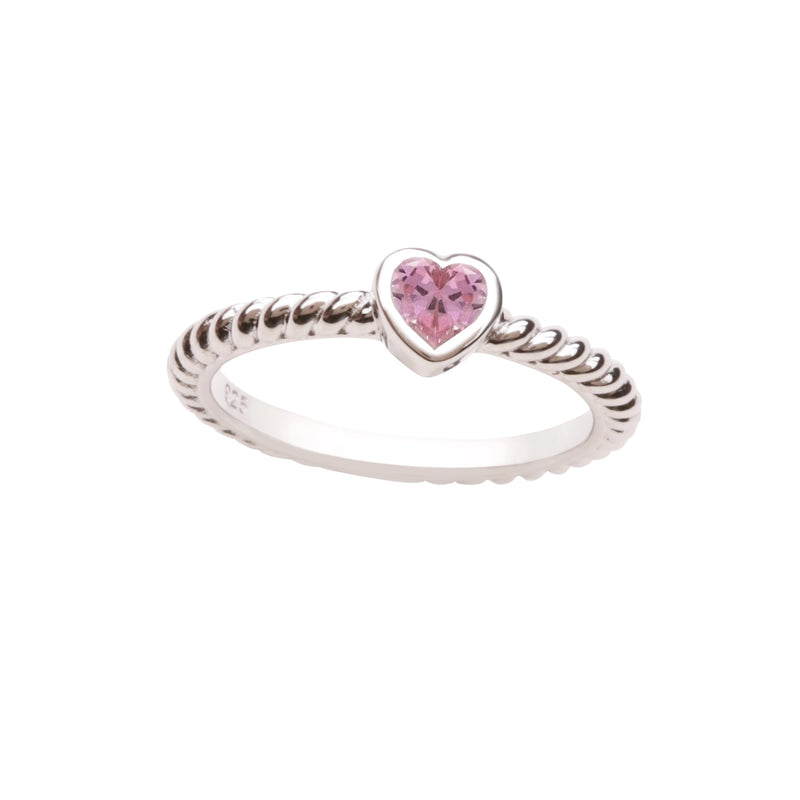 Sterling Silver Baby Ring - Silver Twisted Band w/Pink Heart