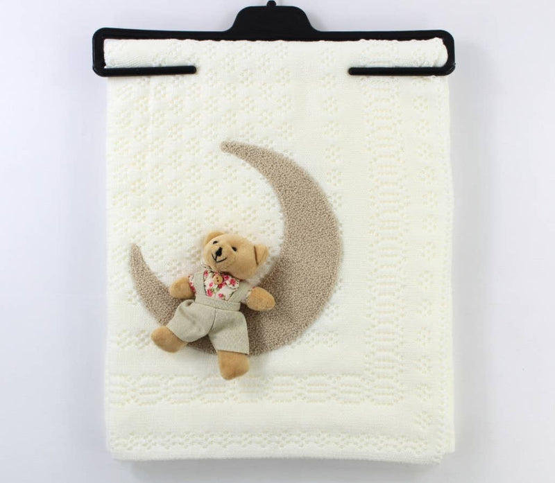 Knitted Blanket with a Teddy Bear Accessory, Moon and Stars
