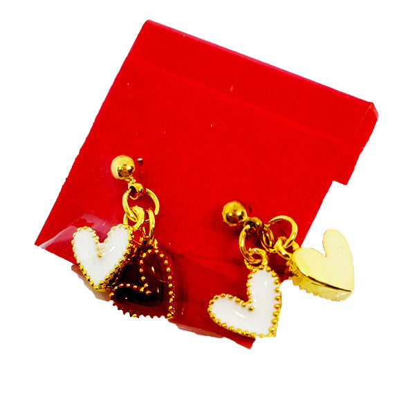 White & Red Double Heart Earrings