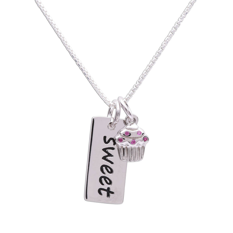 Sterling Silver Girls SWEET Cupcake Bar Necklace for Kids