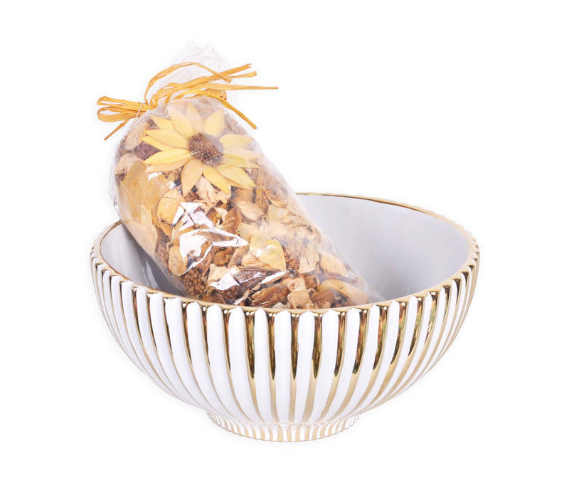 White and Gold Striped Bowl