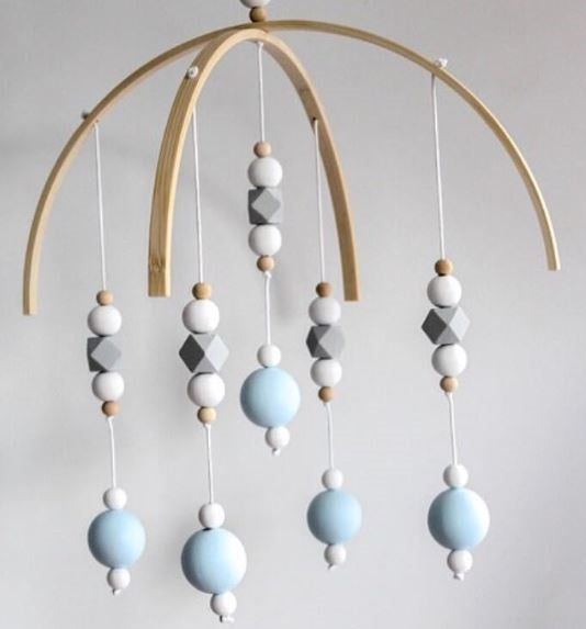 Blue and Gray Wooden Bead Mobile