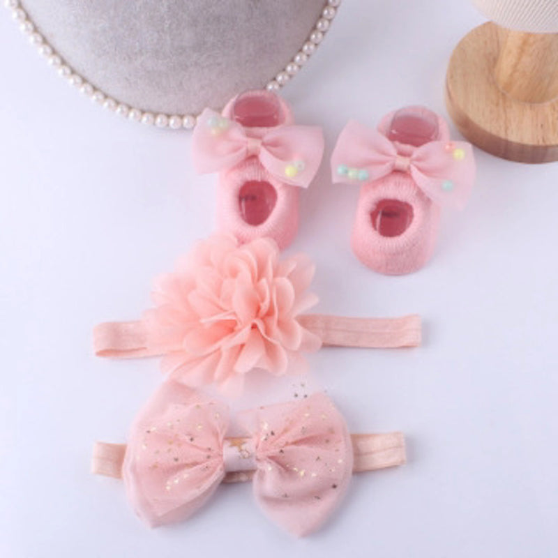 Baby Girl Gift Set 3Pcs-Socks & 2 Headbands 0-12 Months Baby