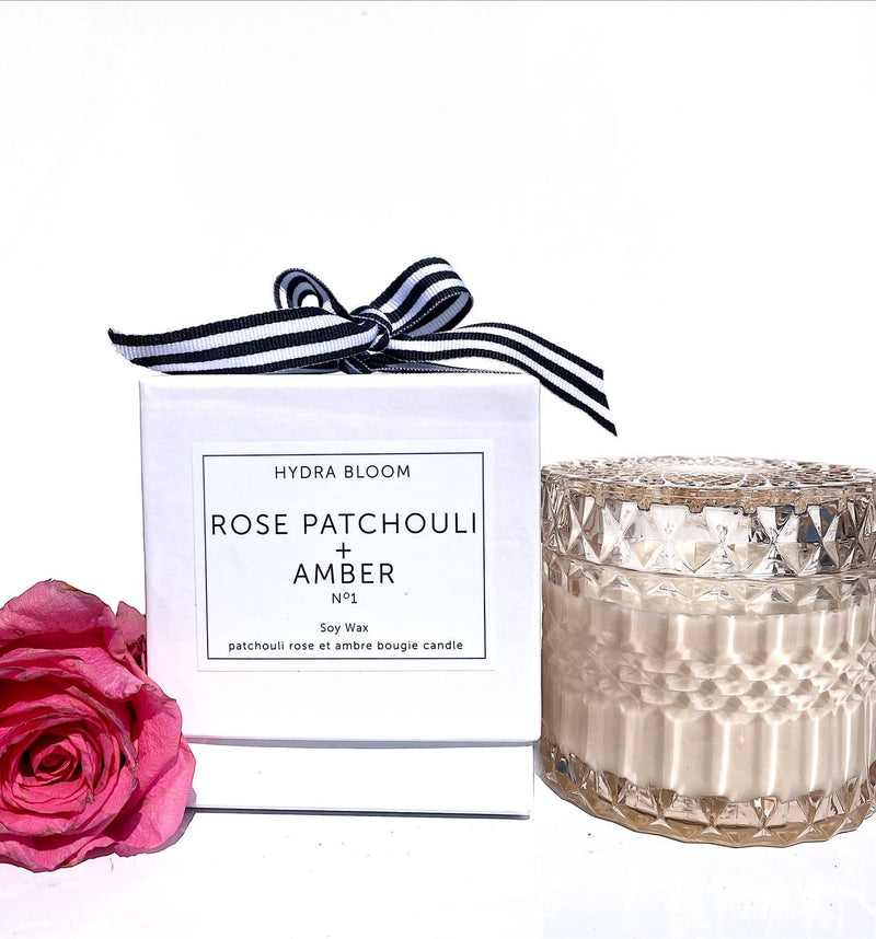 ROSE PATCHOULI + AMBER CRYSTAL SPRING CANDLE