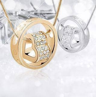 Swarovski Crystal Spinning Heart Necklace In 14k Gold