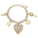 Key Lock Heart Charm Station Bracelet