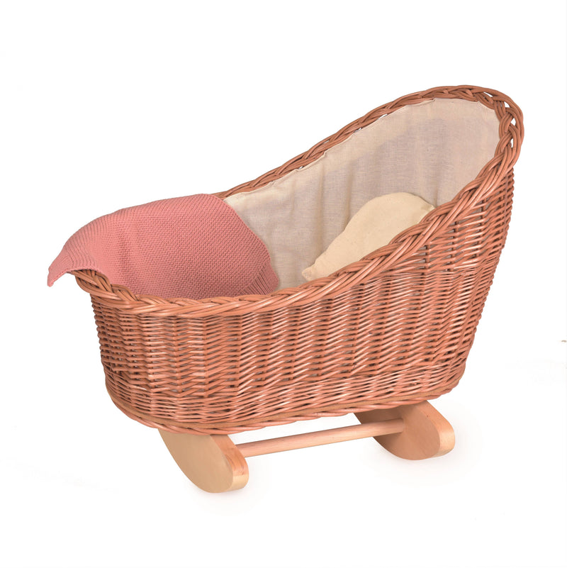 Wicker Cradle with Knitted Blanket