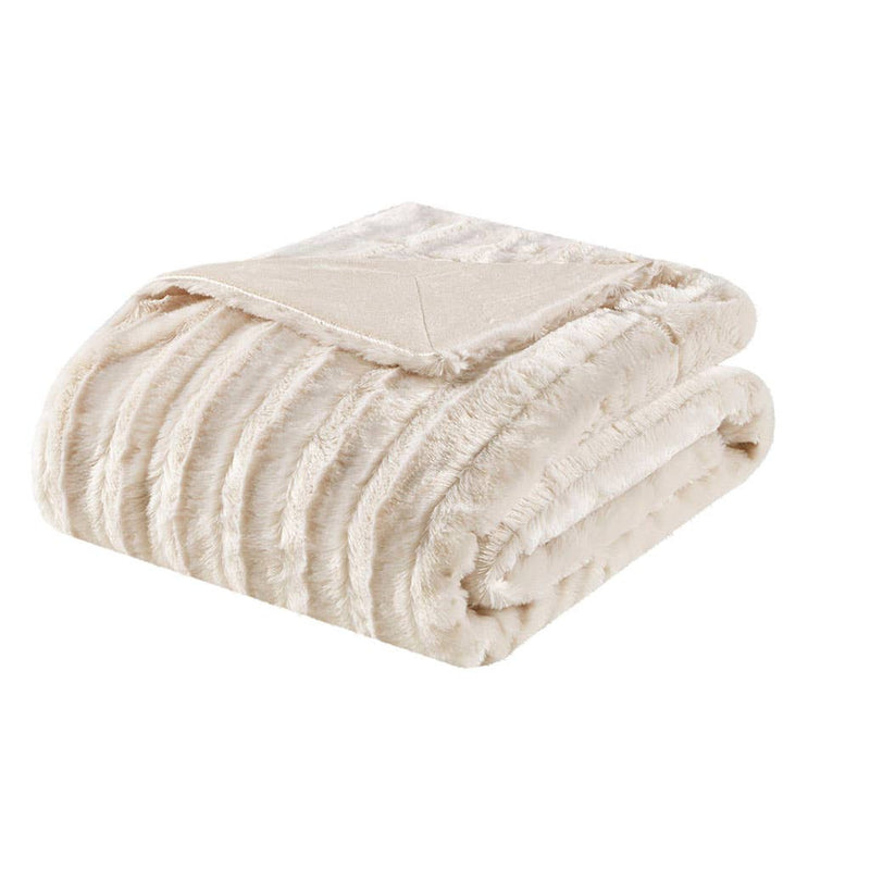 Ultra-Soft Plush Long Fur Throw Pillow and Blanket, Ivory
