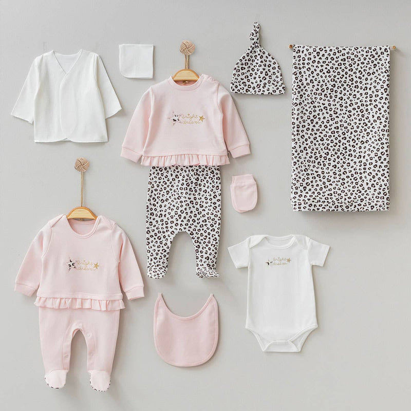 100% Cotton Newborn Baby Gir Leopard 10 pieces Set-0-3M