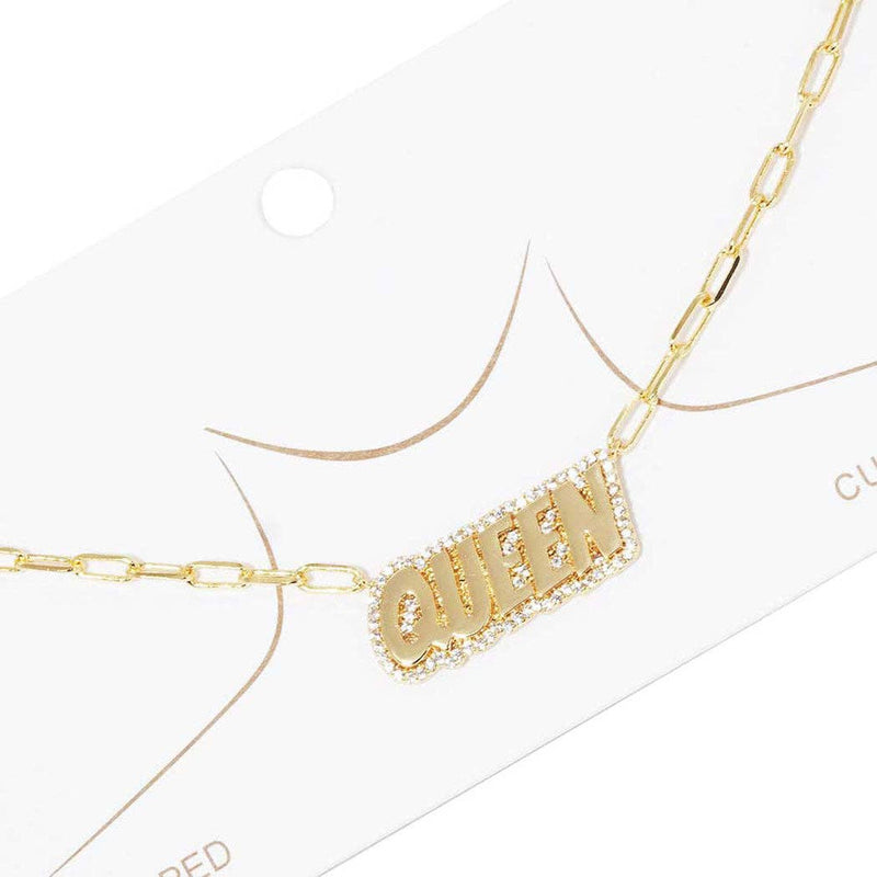 Gold Dipped Queen Message Pendant Necklace