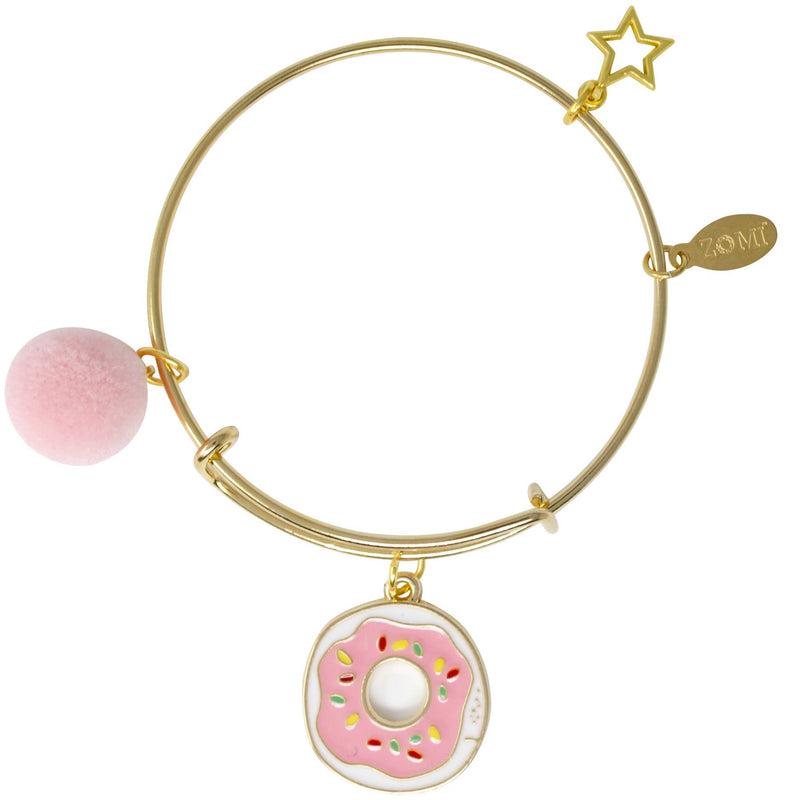 Donut & Pom Pom Gold Bangle Bracelet by ZOMI GEMS