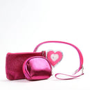 3 Pc Metallic Heart Cosmetic Bag Set