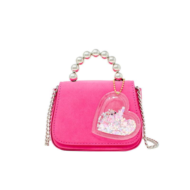 Tiny Metal Pearl Handle Heart Bag: Hot Pink