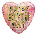 18" Heart Birthday Gold Letters Balloon