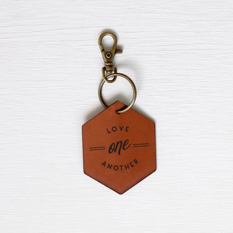 Love One Another Engraved Leather Keychain