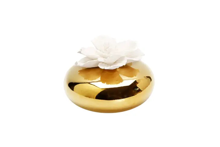 Gold Round Diffuser with Dimensional White Flower