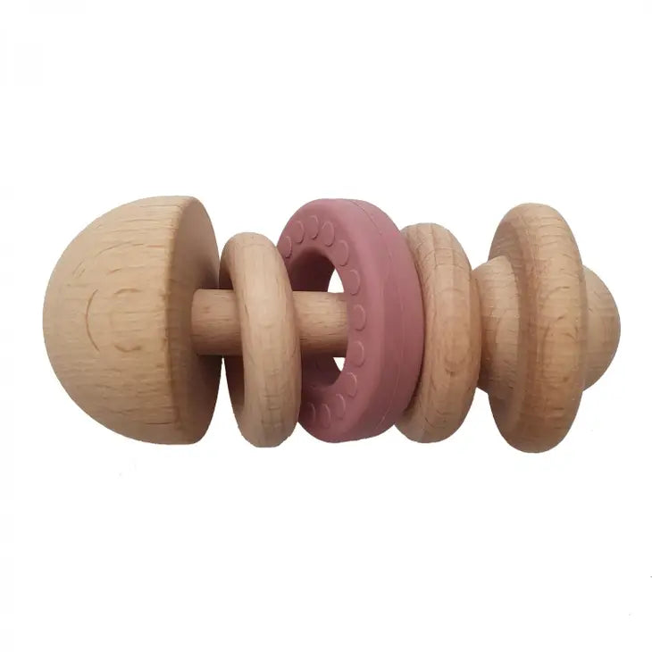 Baby wooden rattle dusty rose