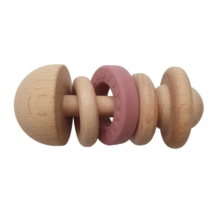 Rose Rattle Baby wooden rattle dusty rose