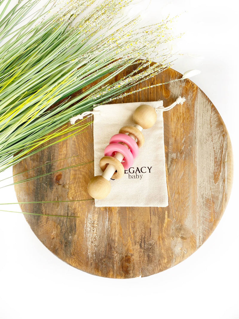 Legacy Learning Academy - Silicone & Wood Rattle - Candy Pink