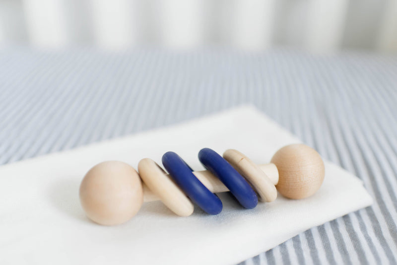 Legacy Learning Academy - Silicone & Wood Rattle- Navy
