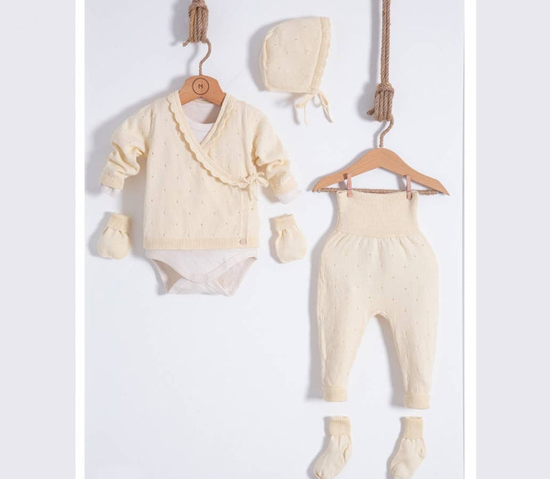 100% Cotton Knitwear Modern Style, Elegant  Newborn Bundle- Ivory