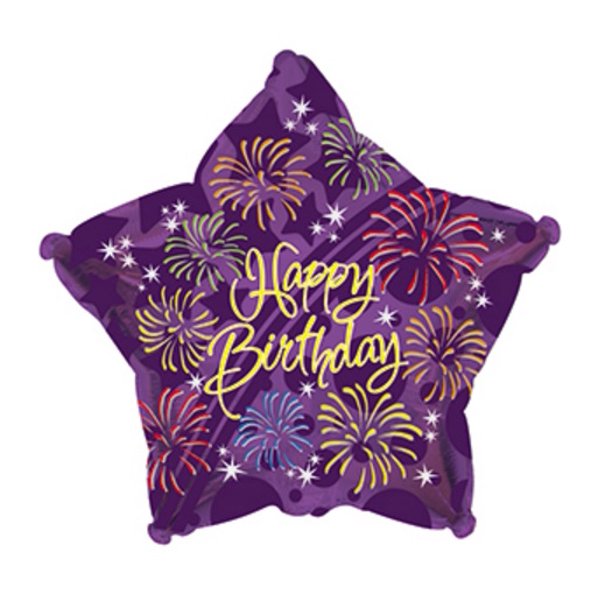 18" Happy Birthday Purple Star Balloon